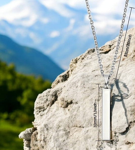 Stainless Steel Necklace with Rectangular bar Pendant - Engravable