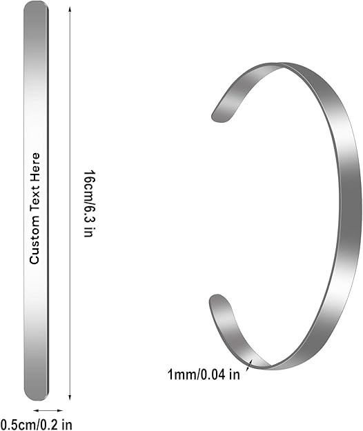 Bangle & Cuff Blanks in Stainless Steel 3 Colors , 2 sizes 1/4 x 6inch and 1/5 x 6 Inch
