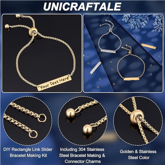 Personalized Engravable Bracelet – in 2 Colors with Customizable Rectangle Tag, 24cm 304 Stainless Steel Slider Chain – Custom Jewelry Gift for Her/Him