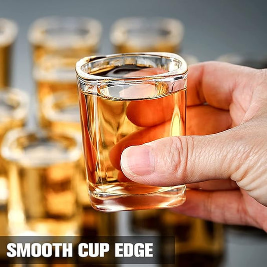 Laser-Engraved Heavy Base Shot Glass Set – 6 Pack (2.2 oz, Square Design)