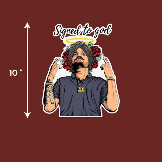 10" multicolor Sidhu Moosewala UV decal with “Signed to God” written