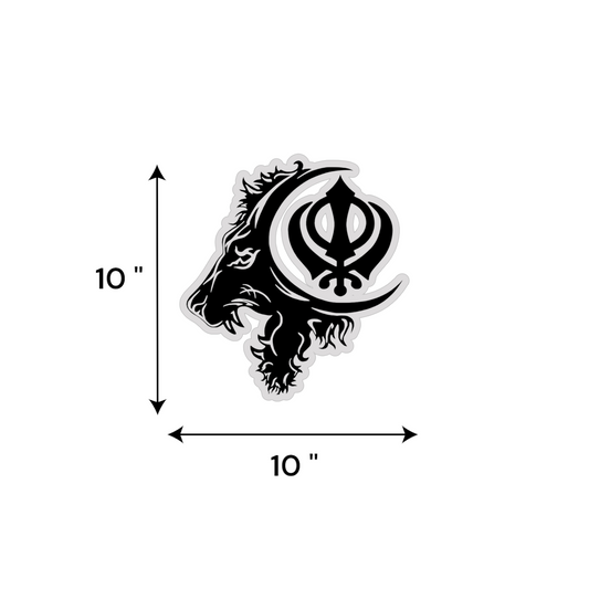 Lion & Khanda Symbol UV Decal – 10” Black Design on Grey Background