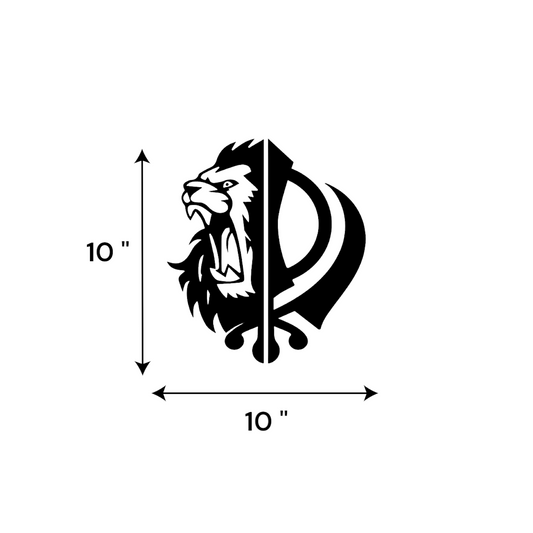 10" black half-lion face and half-Khanda UV decal