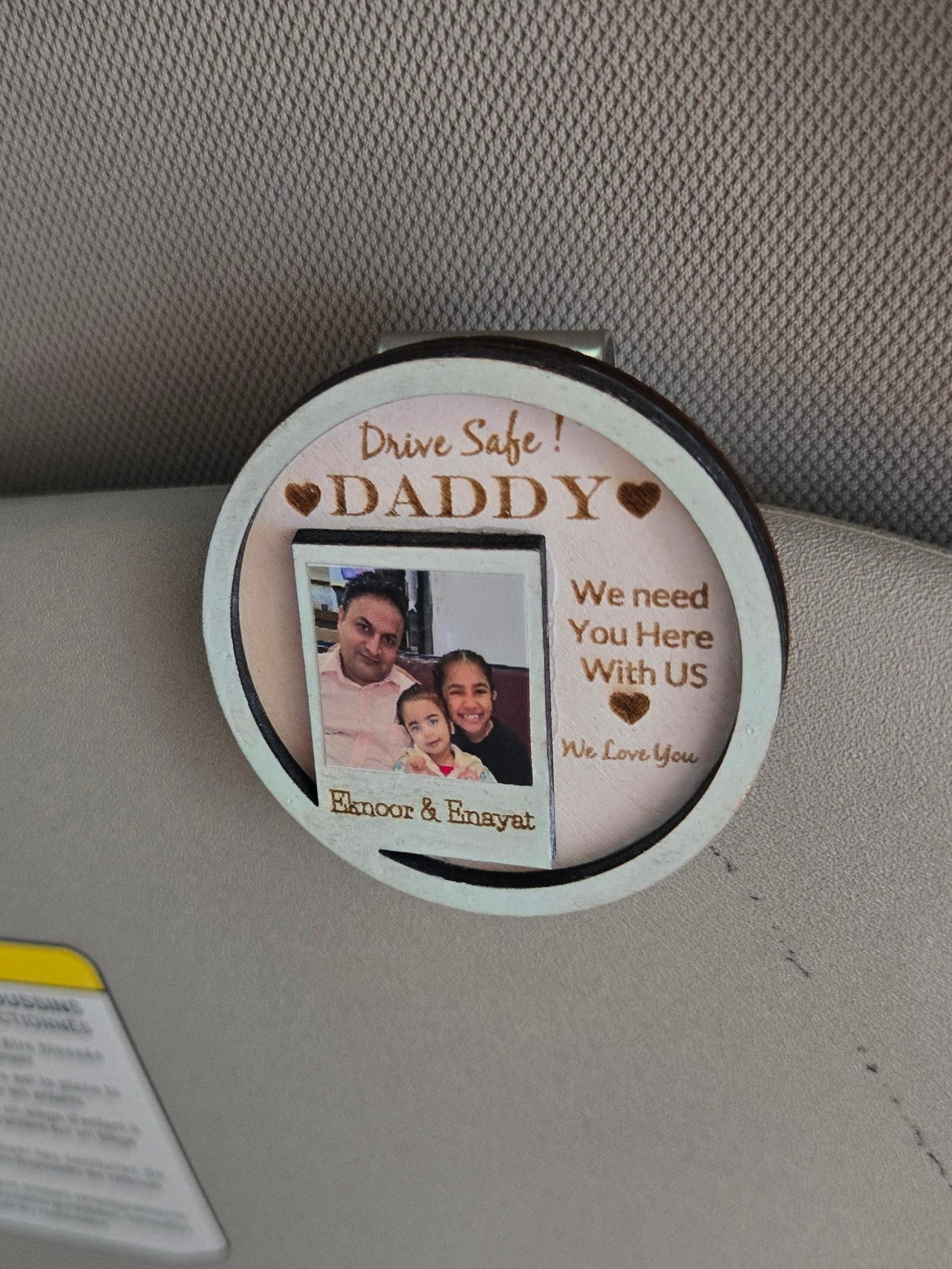Personalized Laser-Engraved Wooden Visor Clip – Drive Safe Keepsake with Photo