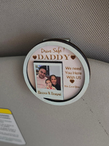 Personalized Laser-Engraved Wooden Visor Clip – Drive Safe Keepsake with Photo