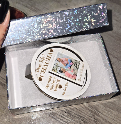 Personalized Laser-Engraved Wooden Visor Clip – Drive Safe Keepsake with Photo