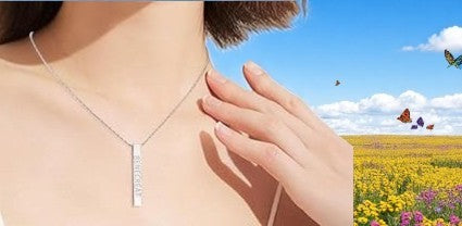Stainless Steel Necklace with Rectangular bar Pendant - Engravable