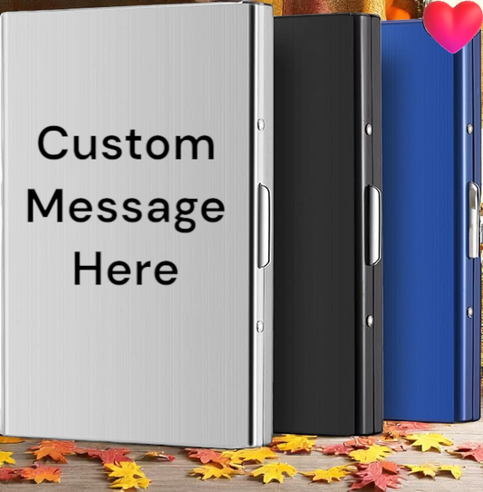 Personalized Stainless Steel RFID Credit Card Holder – Custom Engraved Metal Wallet with 6 Slots (Silver, Black, Blue)