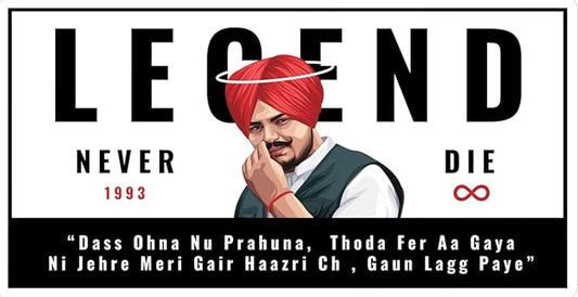 10" number plate-style Sidhu Moosewala UV decal with “LEGENDS NEVER DIE”