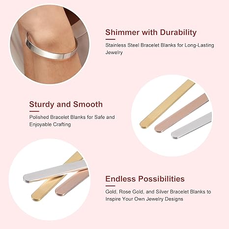 Bangle & Cuff Blanks in Stainless Steel 3 Colors , 2 sizes 1/4 x 6inch and 1/5 x 6 Inch