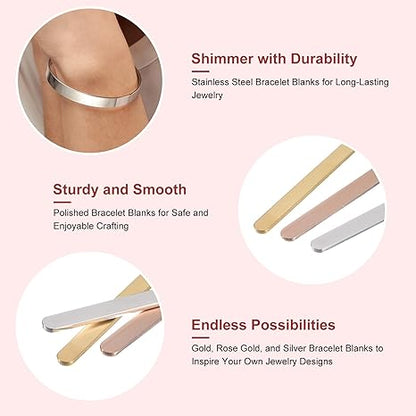 Bangle & Cuff Blanks in Stainless Steel 3 Colors , 2 sizes 1/4 x 6inch and 1/5 x 6 Inch
