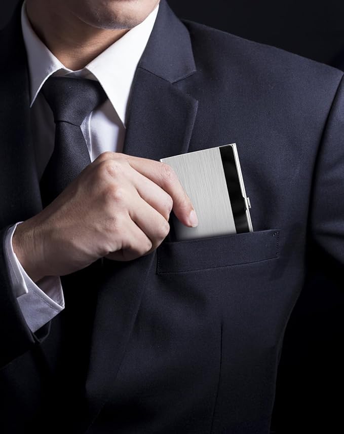 MaxGear Personalized Metal Business Card Holder – Silver Mirror Finish