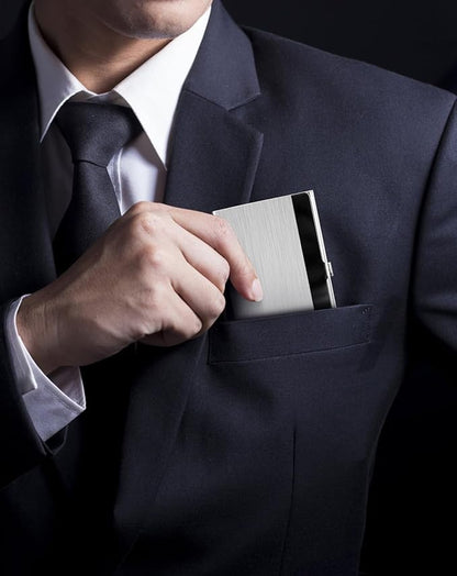MaxGear Personalized Metal Business Card Holder – Silver Mirror Finish