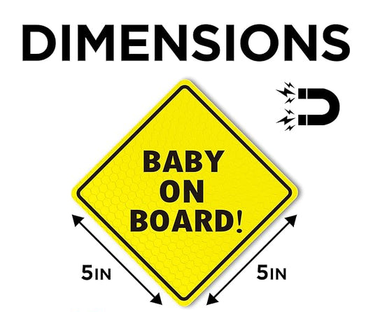 Magnetic “Baby on Board” Sticker in a vibrant yellow color