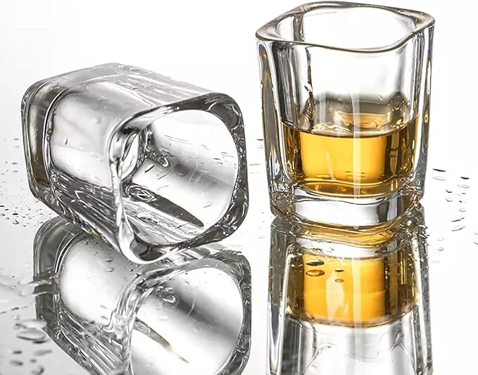 Laser-Engraved Heavy Base Shot Glass Set – 6 Pack (2.2 oz, Square Design)