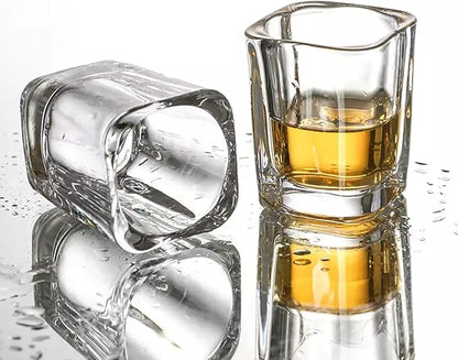 Laser-Engraved Heavy Base Shot Glass Set – 6 Pack (2.2 oz, Square Design)
