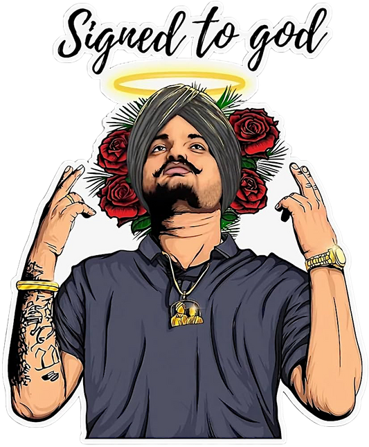 10" multicolor Sidhu Moosewala UV decal with “Signed to God” written