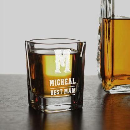 Laser-Engraved Heavy Base Shot Glass Set – 6 Pack (2.2 oz, Square Design)