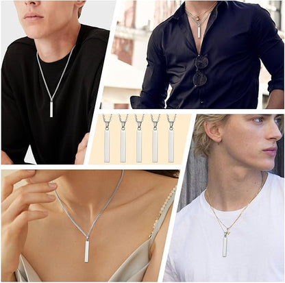 Stainless Steel Necklace with Rectangular bar Pendant - Engravable