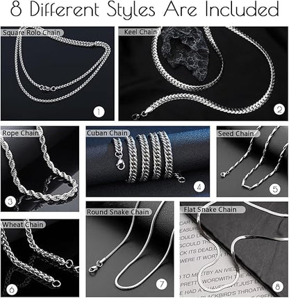 High Quality Stainless Steel Chain Necklace with Custom Pendant for Men, Silver Tone Necklace Chains Figaro Chain, Snake Chain, Cuban Link Chain, Rope Chain.