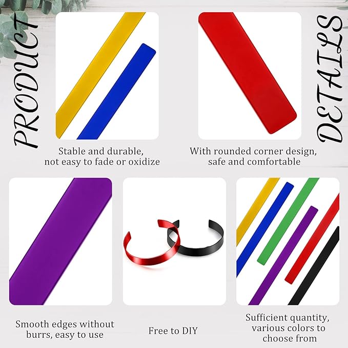 Anodized Aluminum Bracelets – 7" x 0.5" x 0.05", 6 Vibrant Colors – Customizable Cuff - Personalized Gifts
