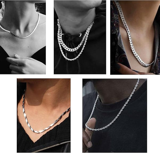 High Quality Stainless Steel Chain Necklace with Custom Pendant for Men, Silver Tone Necklace Chains Figaro Chain, Snake Chain, Cuban Link Chain, Rope Chain.