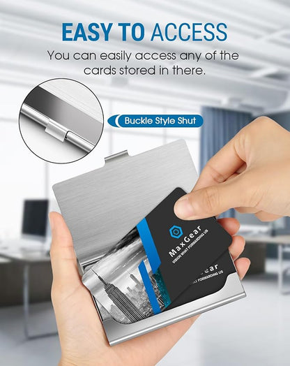 MaxGear Personalized Metal Business Card Holder – Silver Mirror Finish