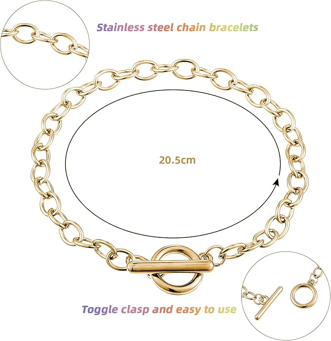 Stainless Steel Bracelet Chains with OT Toggle Clasp – Silver, Gold & Rose Gold – Women’s Bracelets