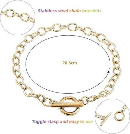 Stainless Steel Bracelet Chains with OT Toggle Clasp – Silver, Gold & Rose Gold – Women’s Bracelets