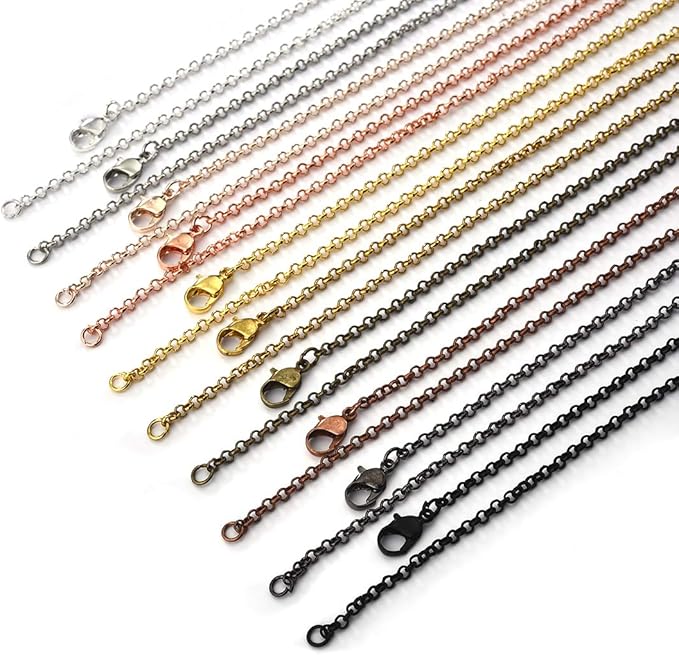 10 Colors Brass Necklace Chains 21 Inch Link Cable Chain Necklace with Lobster Clasps - with a pendant of choice