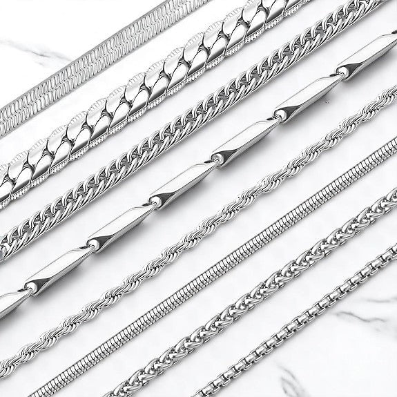 High Quality Stainless Steel Chain Necklace with Custom Pendant for Men, Silver Tone Necklace Chains Figaro Chain, Snake Chain, Cuban Link Chain, Rope Chain.