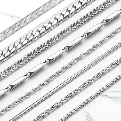 High Quality Stainless Steel Chain Necklace with Custom Pendant for Men, Silver Tone Necklace Chains Figaro Chain, Snake Chain, Cuban Link Chain, Rope Chain.
