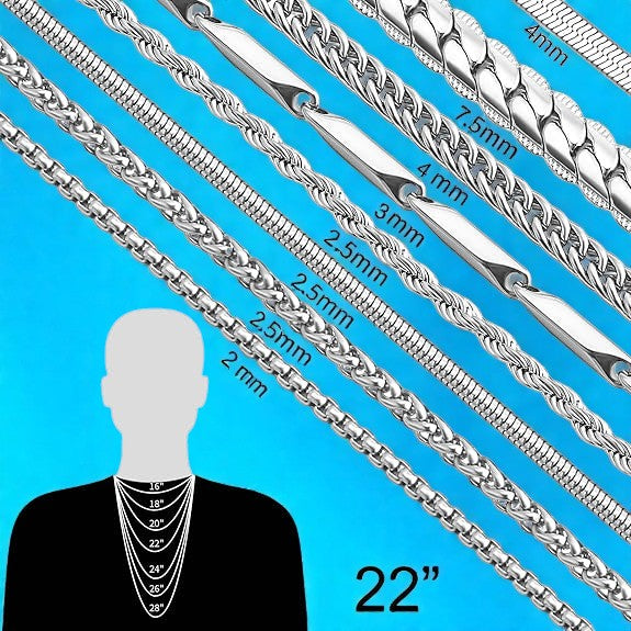 High Quality Stainless Steel Chain Necklace with Custom Pendant for Men, Silver Tone Necklace Chains Figaro Chain, Snake Chain, Cuban Link Chain, Rope Chain.