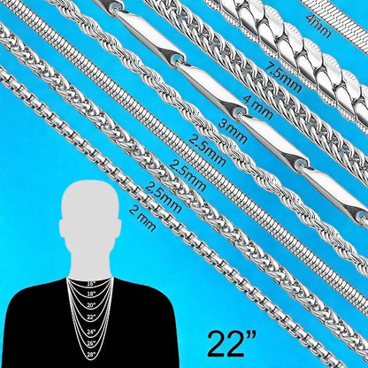 High Quality Stainless Steel Chain Necklace with Custom Pendant for Men, Silver Tone Necklace Chains Figaro Chain, Snake Chain, Cuban Link Chain, Rope Chain.