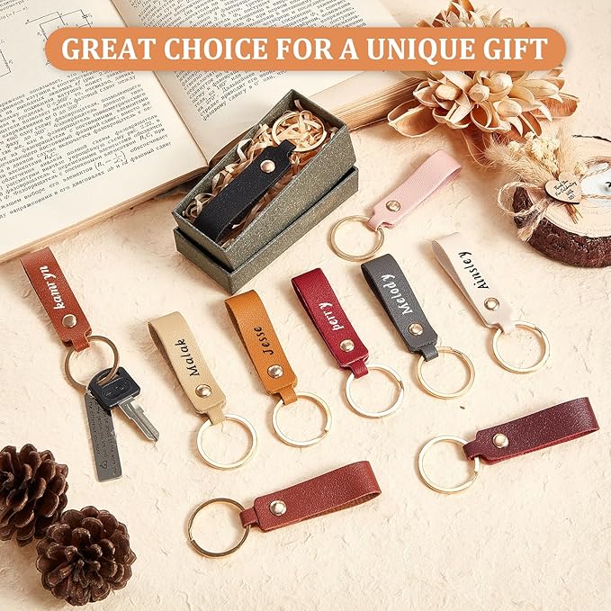 PU Leather Keychain – Blank Laser Engraving Key Fob with Key Rings (3.7 x 0.7 Inches, Multicolor)