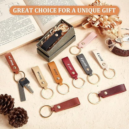 PU Leather Keychain – Blank Laser Engraving Key Fob with Key Rings (3.7 x 0.7 Inches, Multicolor)