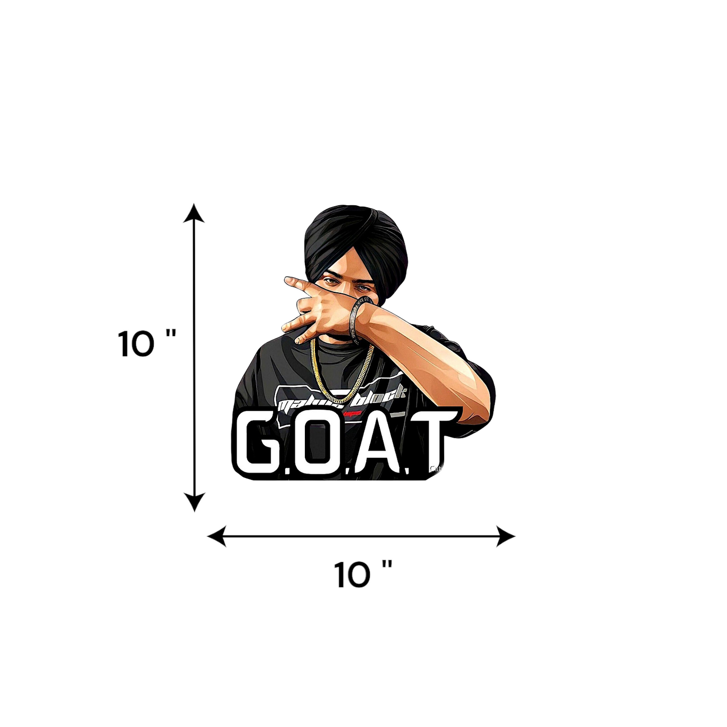 10" Sidhu Moosewala colored car decal with "GOAT" written underneath