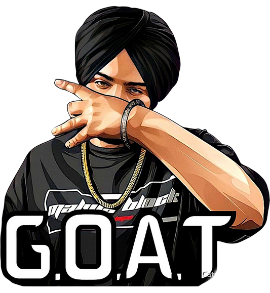 10" Sidhu Moosewala colored car decal with "GOAT" written underneath