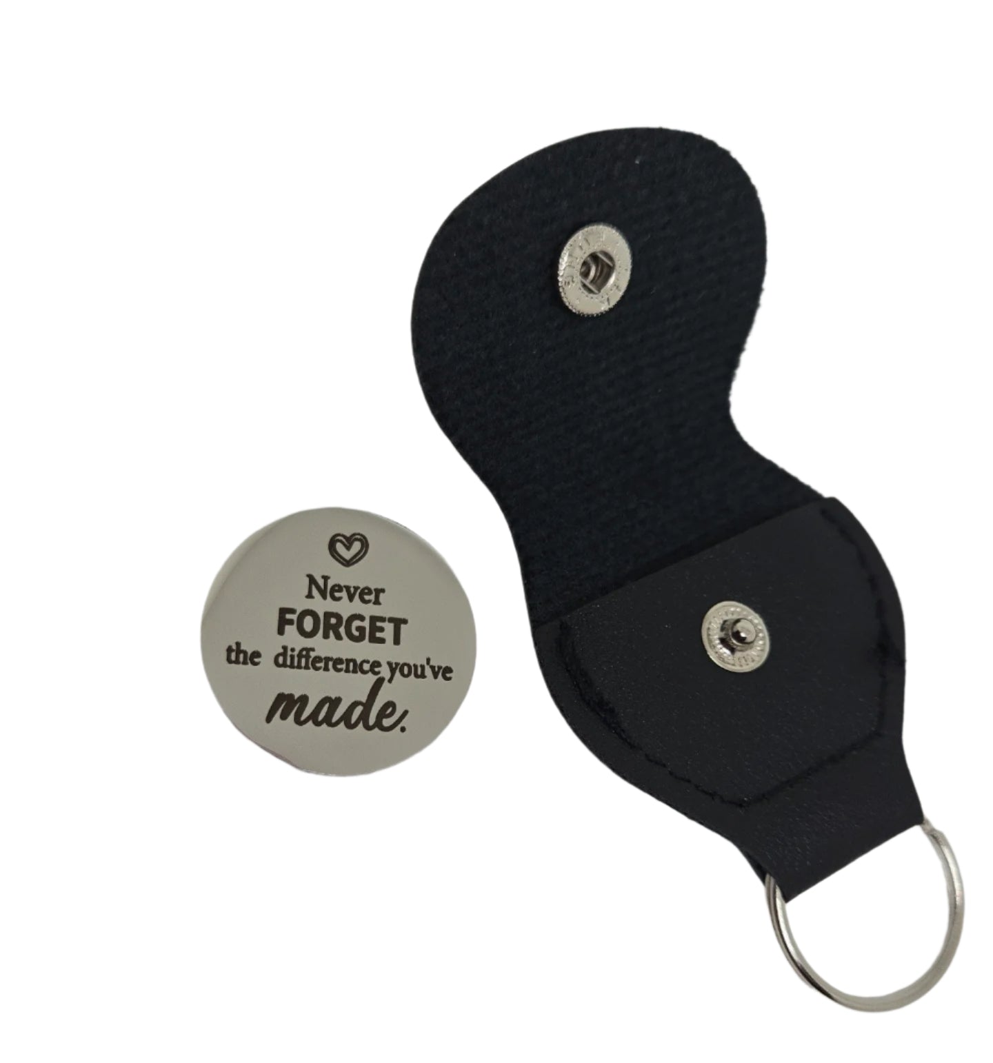 Pocket Hug Token – Double-Sided Stainless Steel Keepsake with PU Leather Keychain