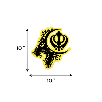 Lion & Khanda Symbol UV Decal – 10” Black Design on Yellow Background