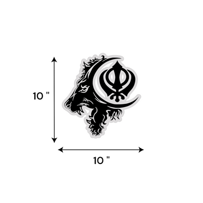 Lion & Khanda Symbol UV Decal – 10” Black Design on Grey Background