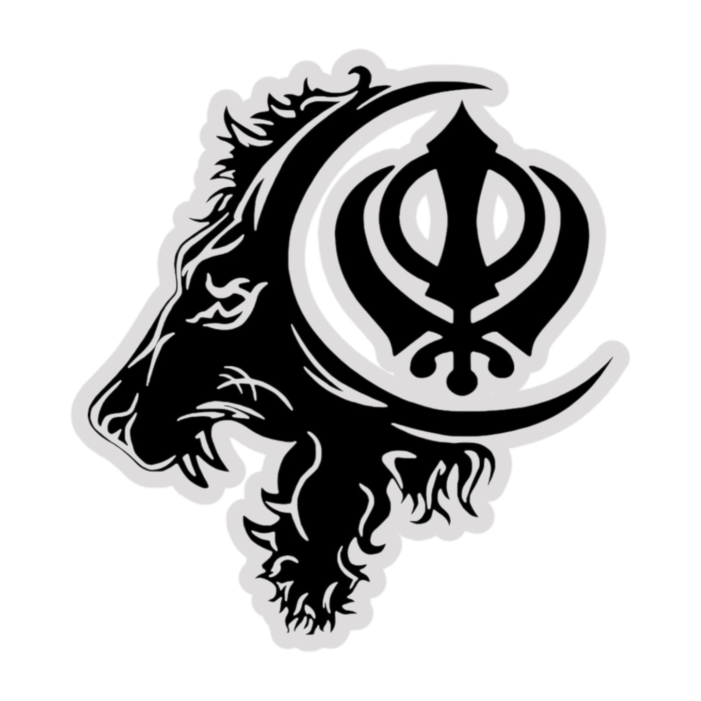 Lion & Khanda Symbol UV Decal – 10” Black Design on Grey Background