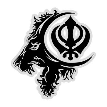 Lion & Khanda Symbol UV Decal – 10” Black Design on Grey Background