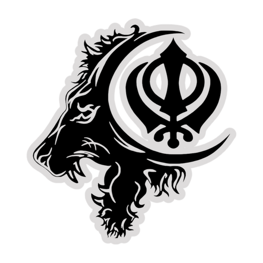 Lion & Khanda Symbol UV Decal – 10” Black Design on Grey Background