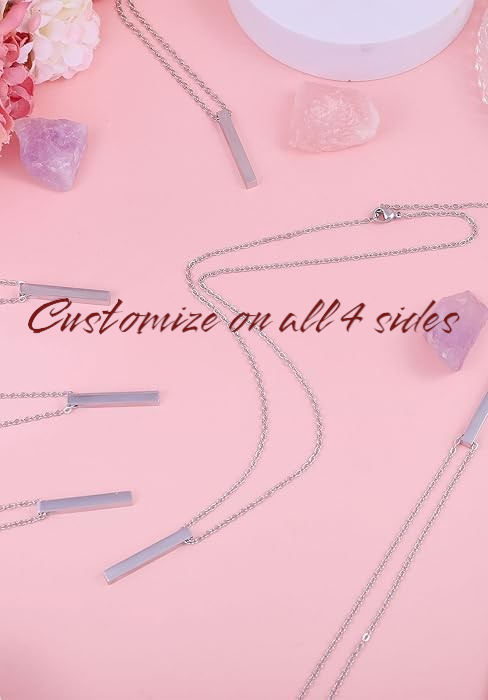 Stainless Steel Necklace with Rectangular bar Pendant - Engravable