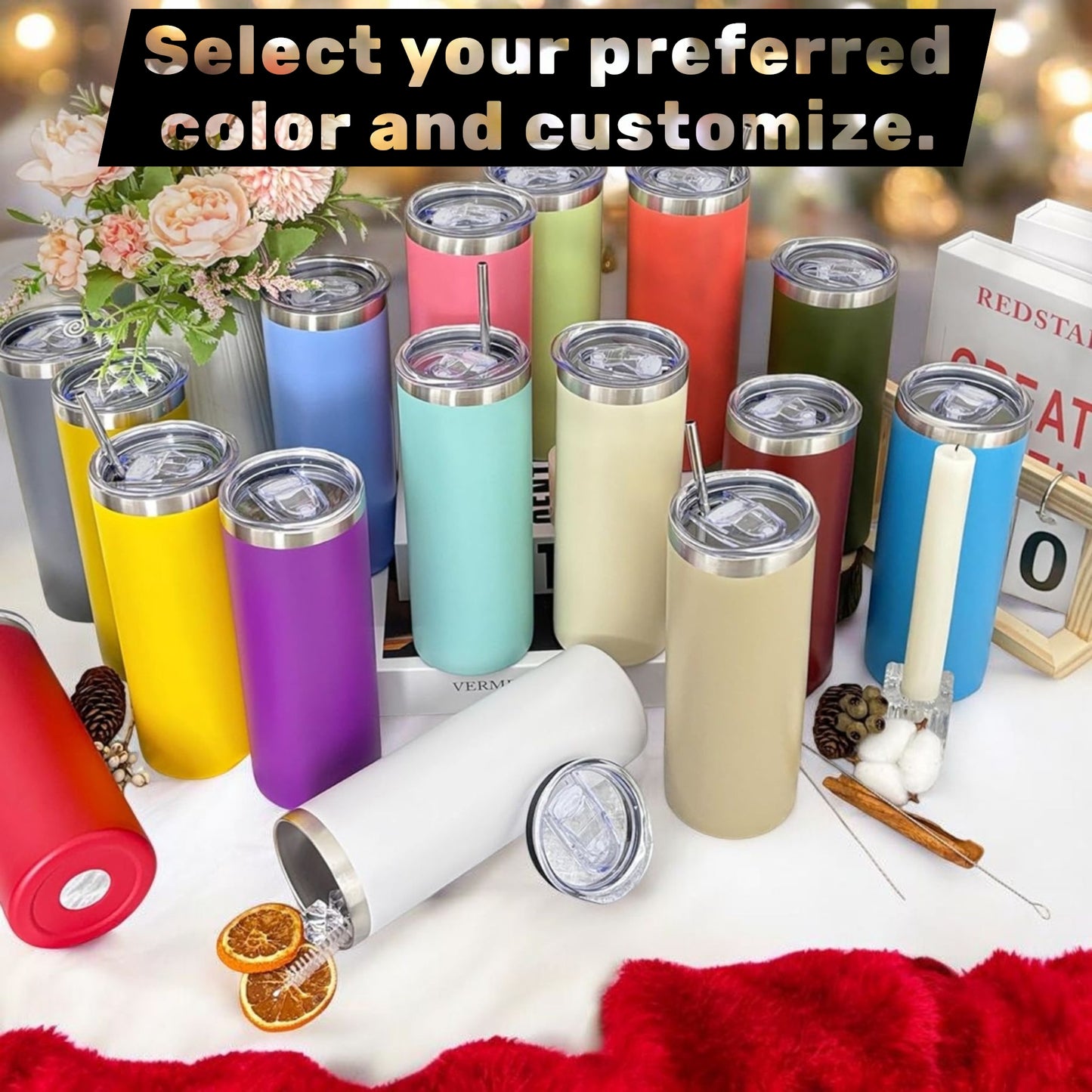 Custom 20oz Stainless Steel Skinny Tumblers Straight Double Wall