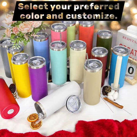 Custom 20oz Stainless Steel Skinny Tumblers Straight Double Wall