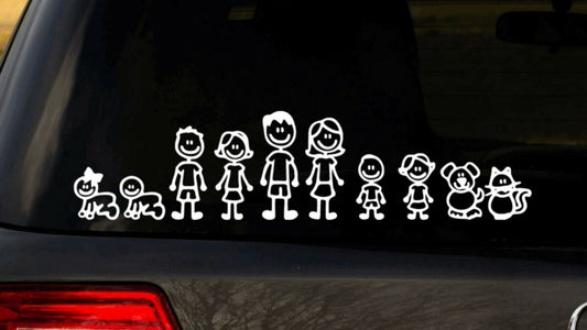 Custom-designed family car decals - Typically ranges from 2"–6" tall per figure