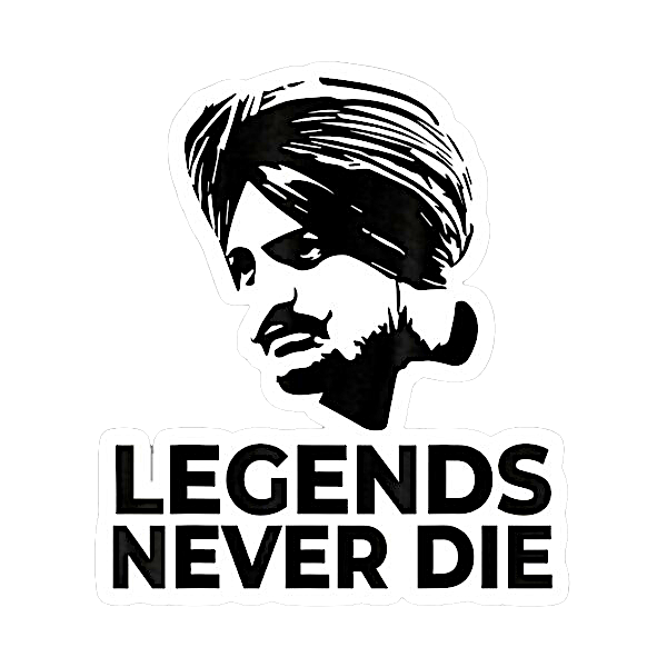 10" black and white Sidhu Moosewala UV decal with "LEGENDS NEVER DIE" wording