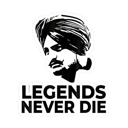 10" black and white Sidhu Moosewala UV decal with "LEGENDS NEVER DIE" wording